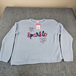 Marleylilly Sparkle Firework Sequin Sweater Blue Knit Patriotic 2XL 3XL NEW